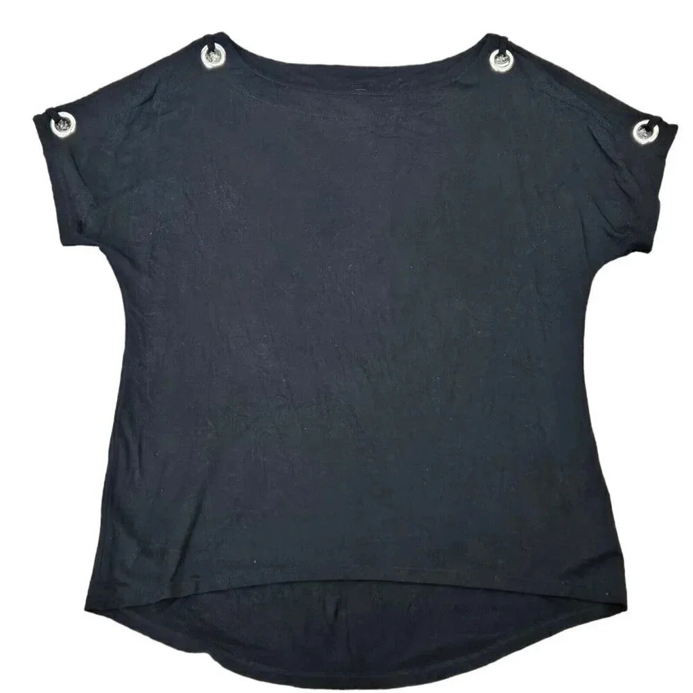 Cable & Gauge Women's Top Size‎ M Short Sleeve Cold Shoulder Grommets Black